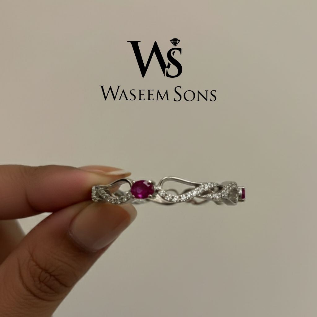 Close-up Mini Ruby Twist Bangle ruby silver bracelet