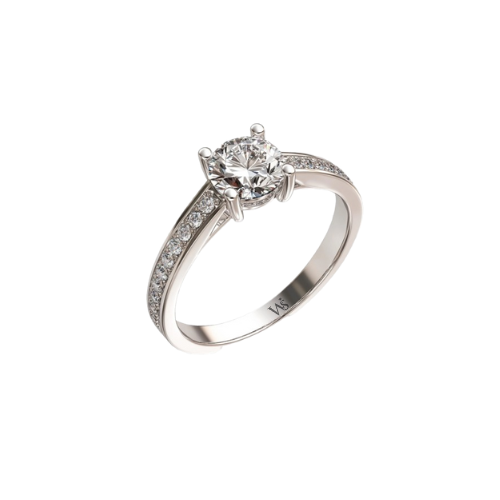 Classic Round Cut Diamond Engagement Ring – Sterling Silver (925)