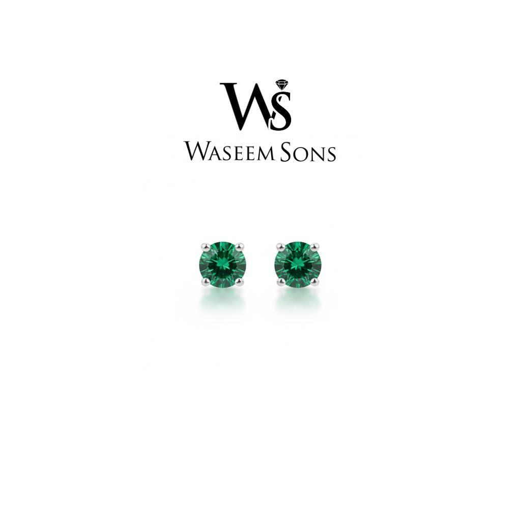 Green Solitaire Stud Earrings – 925 Silver