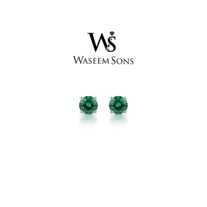 Green Solitaire Stud Earrings – 925 Silver