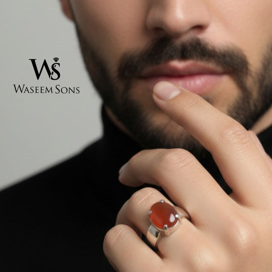 Close-up Carnelian Oval Silver Ring carnelian gemstone silver ring