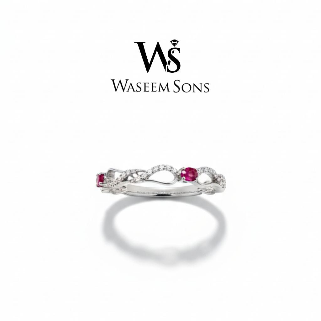 925 silver Mini Ruby Twist Bangle with ruby accents by Waseem Sons