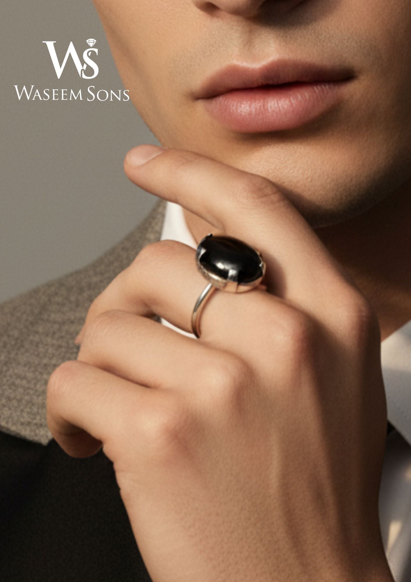 Close-up Serenity Aqeeq Ring aqeeq gemstone silver ring