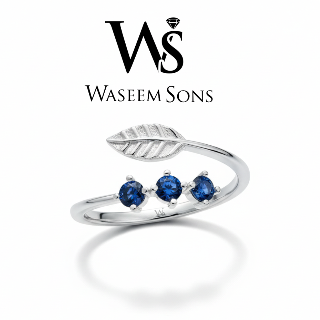 Sapphire Leaf Ring - 925 Silver