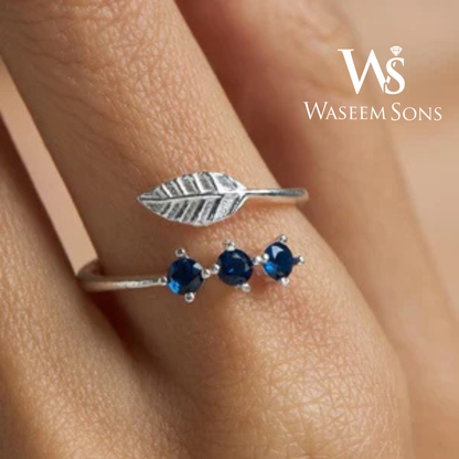 Sapphire Leaf Ring - 925 Silver