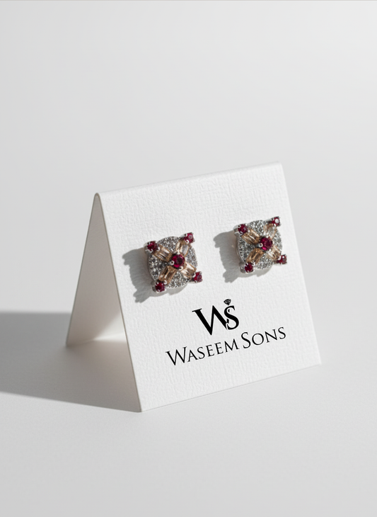 Crimson Crest Stud Earrings – 925 Silver