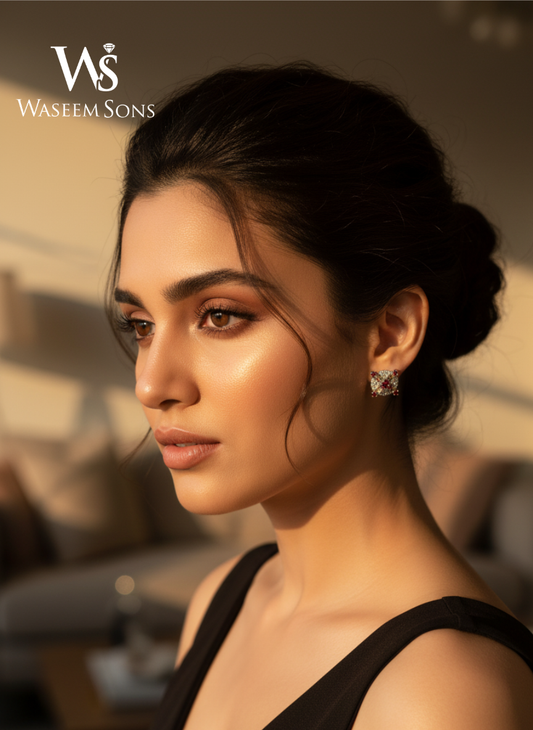 Crimson Crest Stud Earrings – 925 Silver