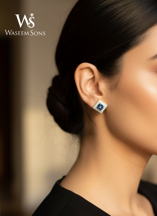 Blue Mist Square Studs – 925 Silver