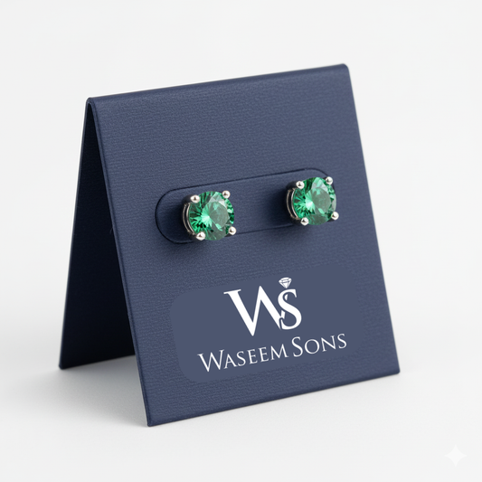 Green Solitaire Stud Earrings – 925 Silver