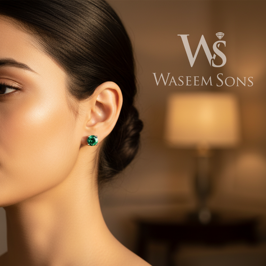 Green Solitaire Stud Earrings – 925 Silver