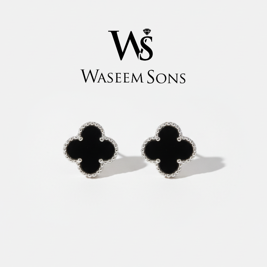 Noir Clover Studs - 925 Silver
